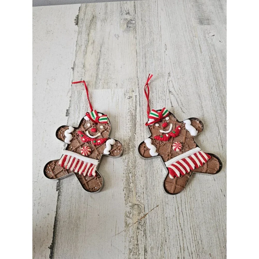 Vintage gingerbread cookie cutter ornament Xmas peppermint tree unique glitter s